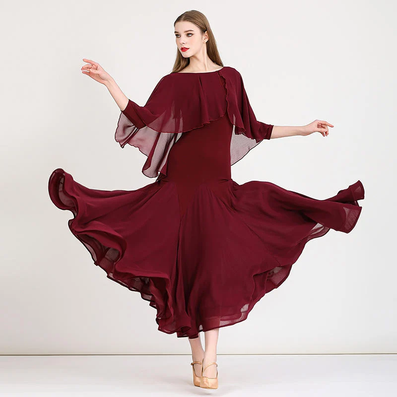 MEIYU Women's Synthetic Silk Round Neck Diamonds Waltz Modern Ballroom Dance Dress Competition Dresses
