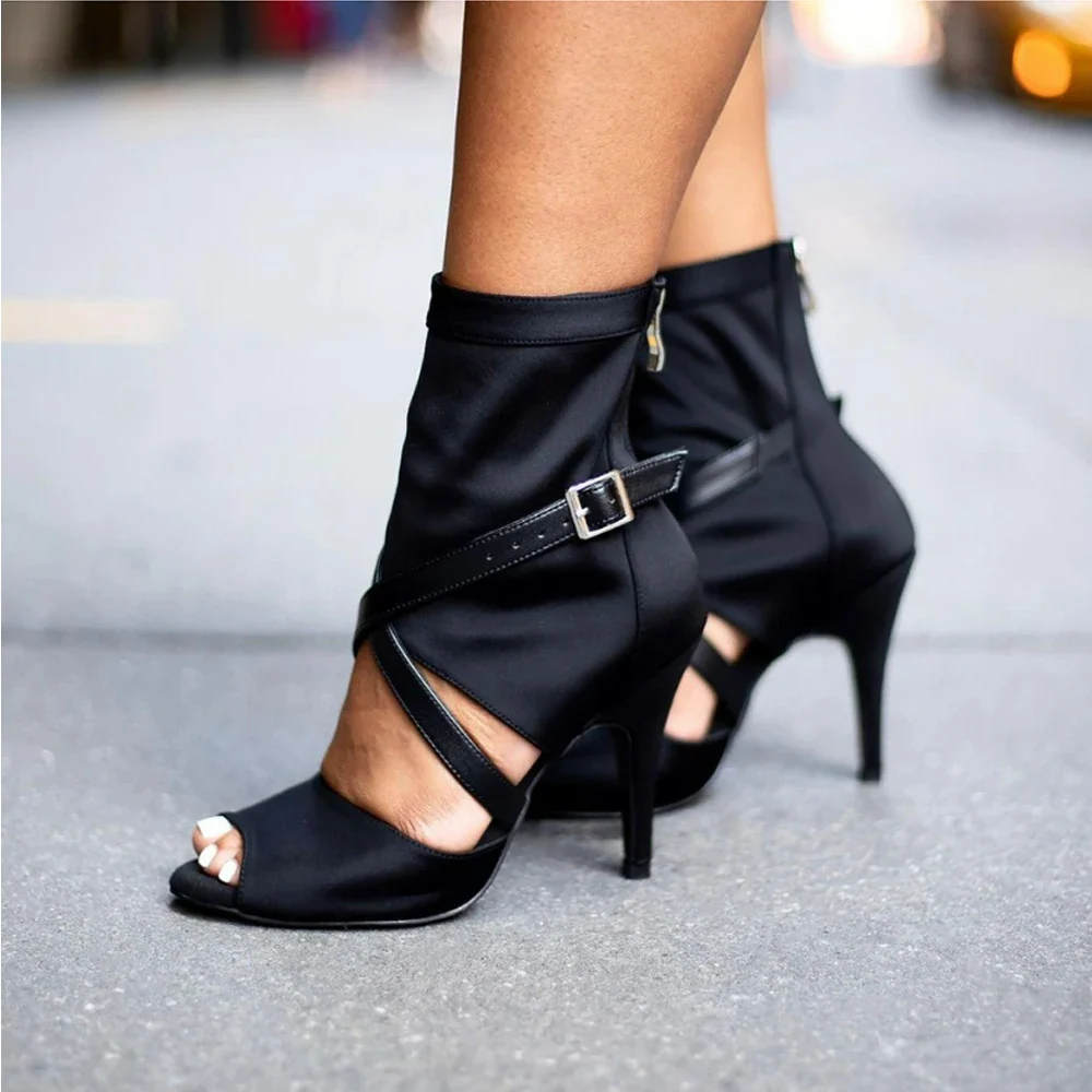 DS Women's Stretch Cloth Customized Heel Suede Sole Heels Dance Boots Jazz Dancing Shoes