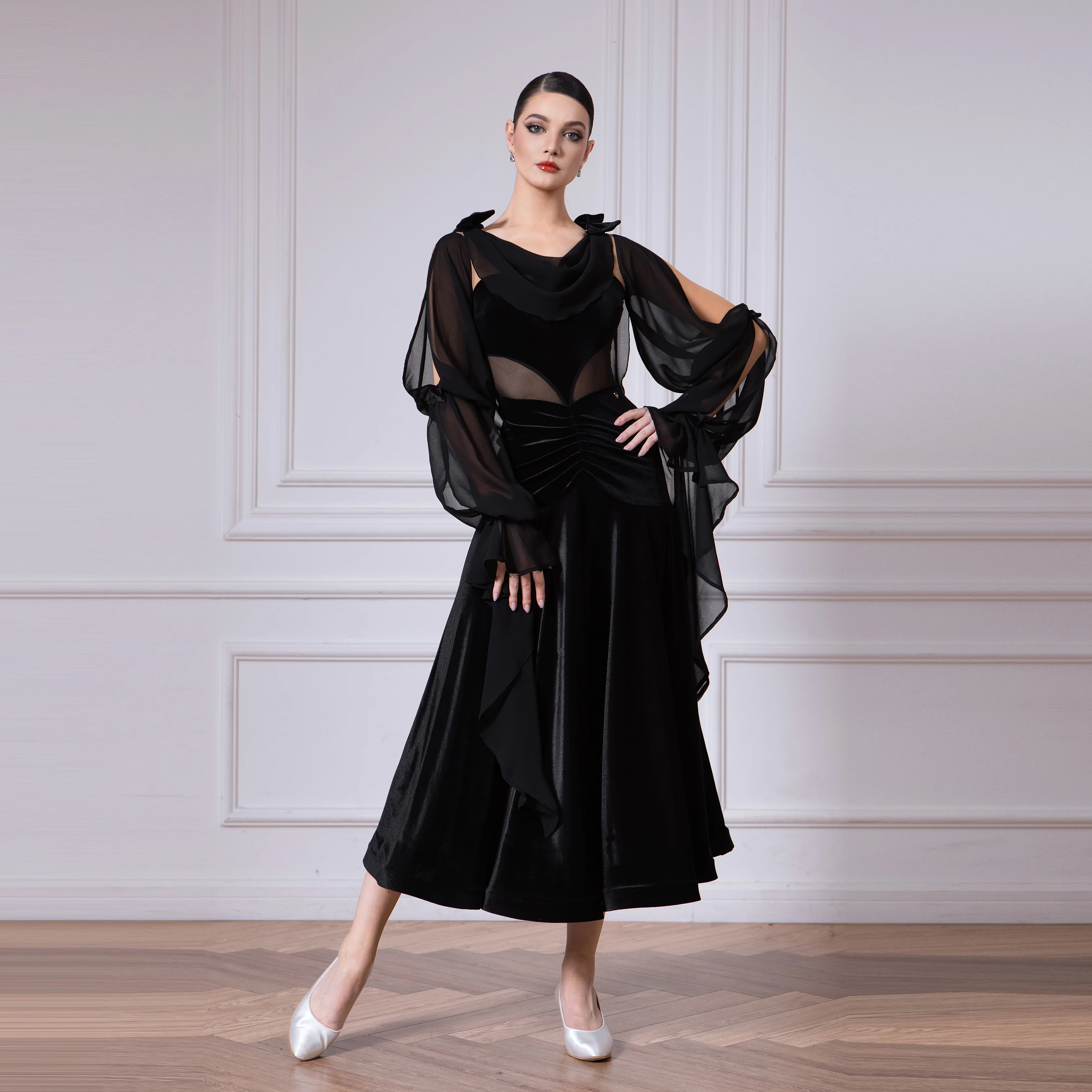 TID Customisable Women's Black Ballroom Waltz Modern Dance Dresses Performance Competition Dancewear