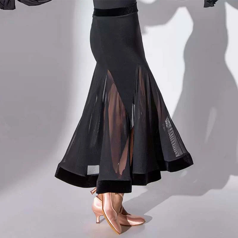 HC-Women's Black Mesh Swing Modern Ballroom Waltz Dance Skirts