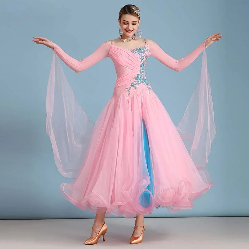 Women's Rhinestone Splicing Modern Dress Ballroom Dress Performance Swing Dress Competition Wear
