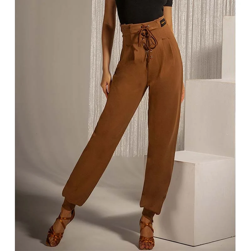 WJJ Women's High-waist Rope-tied National Standard Dance Pants Training Clothes