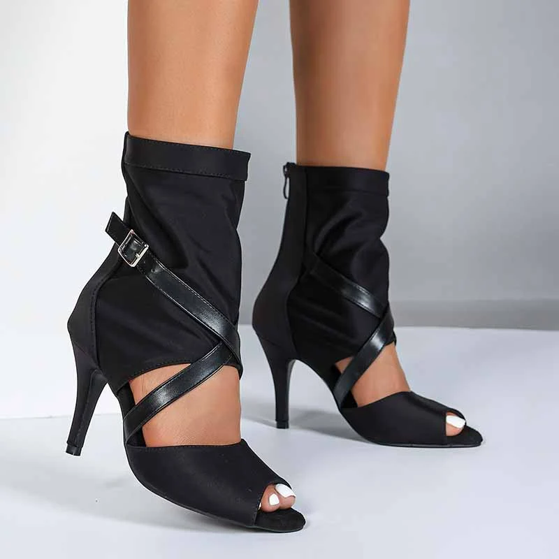 DS Women's Stretch Cloth Customized Heel Rubber Sole Heels Dance Boots Jazz Dancing Shoes