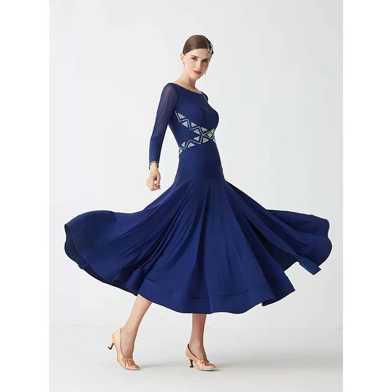 YUN Customisable-Women's Navy Diamonds Ballroom Waltz Modern Dance Dresses Dancewear