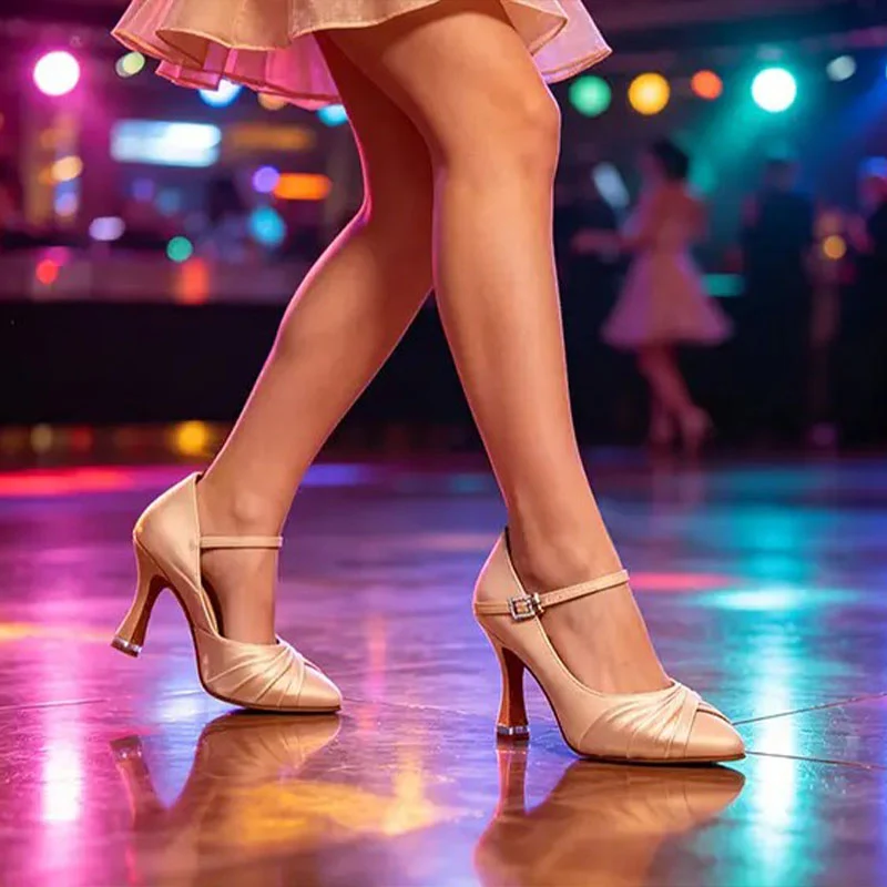 Women's Satin Customized Dance Heels Suede Sole Modern Shoes Ballroom Dance Shoes