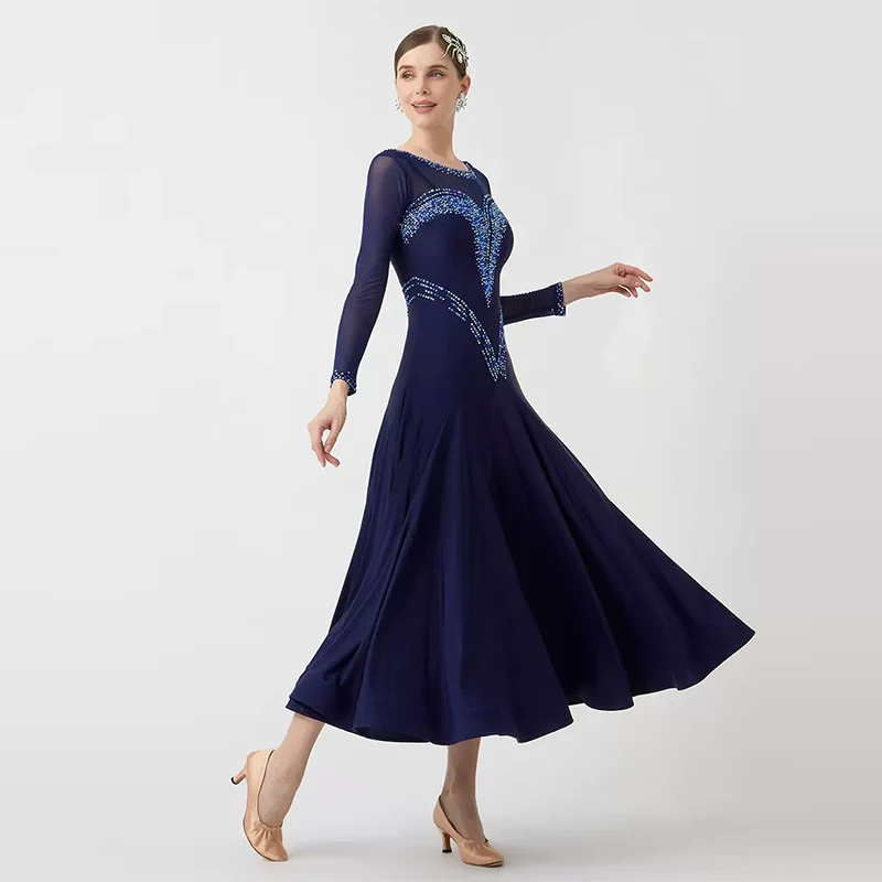 YUN Customisable-Women's Navy Diamonds Ballroom Waltz Modern Dance Dresses Dancewear