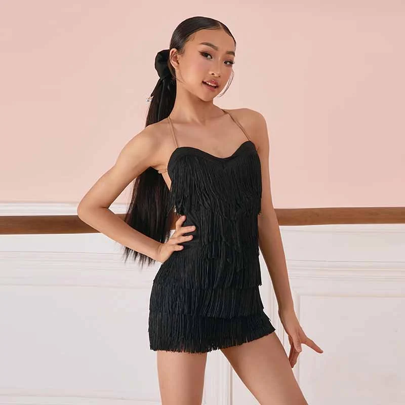Z Girls Tassel Sleeveless Performance Dance Dresses Dancewear(Without Golves and Flower)