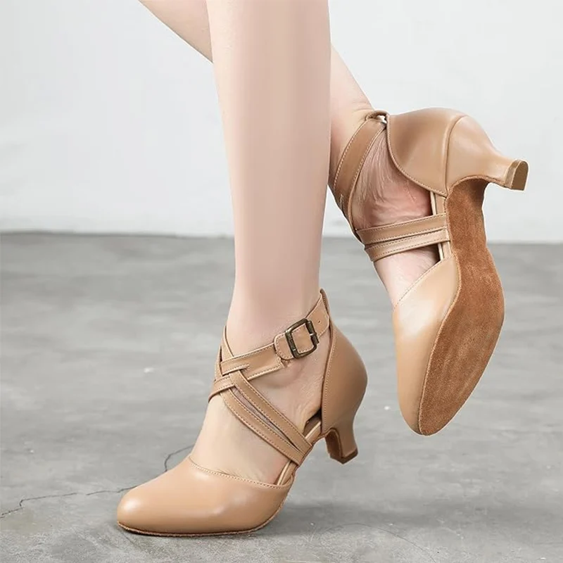 Women's Real Leather Customized Heel Ballroom Dance Shoes Retro Dancing Shoes