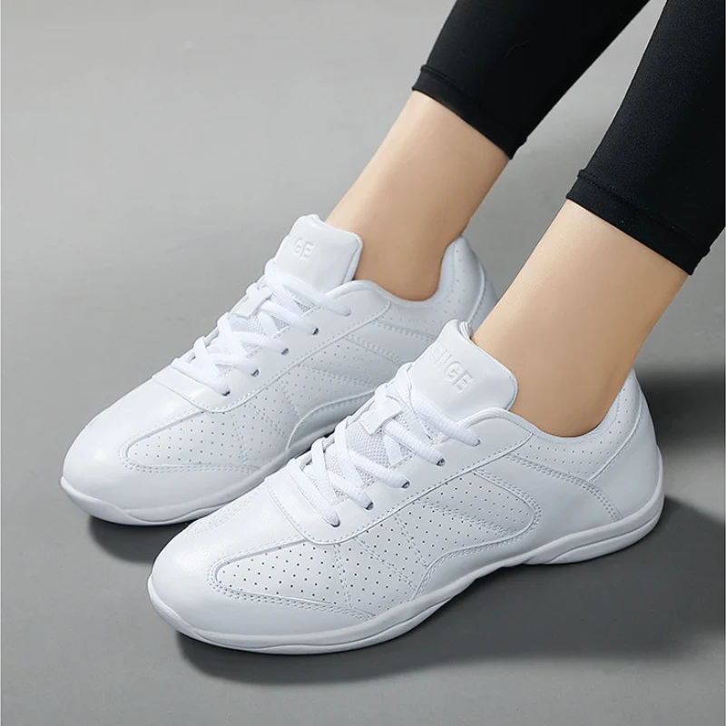Women's White Jazz Shoes Lace-up Dance Sneakers
