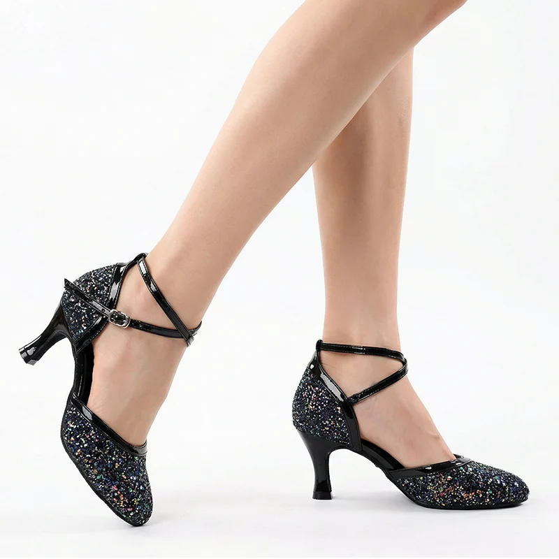 HW Women's  Sparkling Glitter Customized Heels Ballroom Dance Shoes Modern Shoes