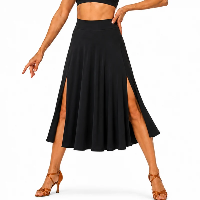 DS Women's Slit Dance Skirt Latin Dance Wear Training Performance Skirt