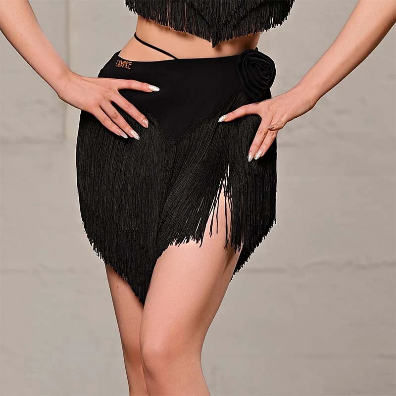 UDANCE Women's Black Tassel Latin Dance Skirts Dance Wear Training Performance Skirts