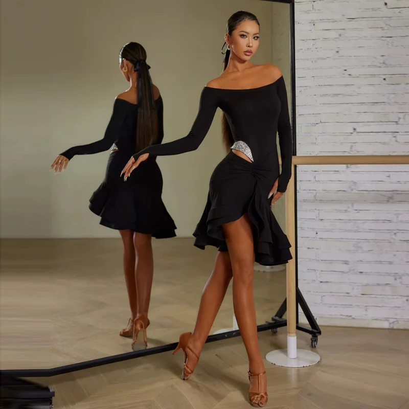 Z Women's One-Shoulder Long Sleeve Dance Dress DanceWear