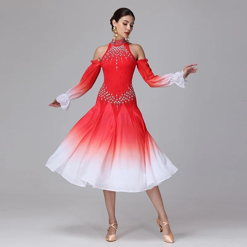 Customisable-Women's Off Shoulder Modern Dance Performance Dress Ballroom Dance Dress