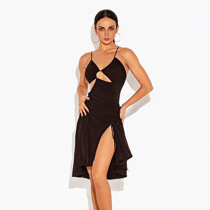 HC Women's Black Latin Dance Dress Dance Wear Training Performance Dress