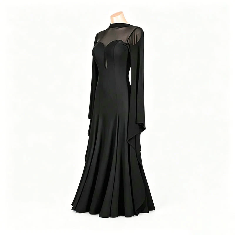TID Customisable Women's Long Sleeve Black Dance Dresses Performance Competition Dancewear