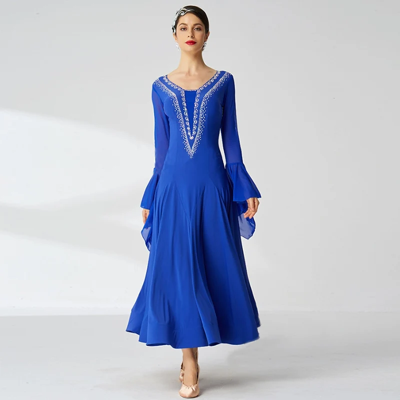 YUN Customisable-Women's Long sleeve Diamonds Dance Costume Dress For Ballroom Dancing standard/Smooth Dress