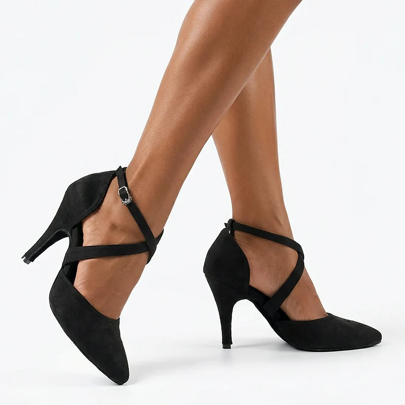 Women's 10cm Heel Velvet Dance Heels Ballroom Dance Shoes