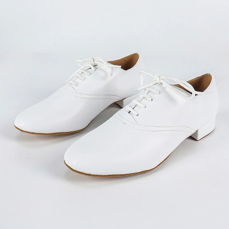 Men's 2cm White Leatherette Heels Ballroom Dance Shoes