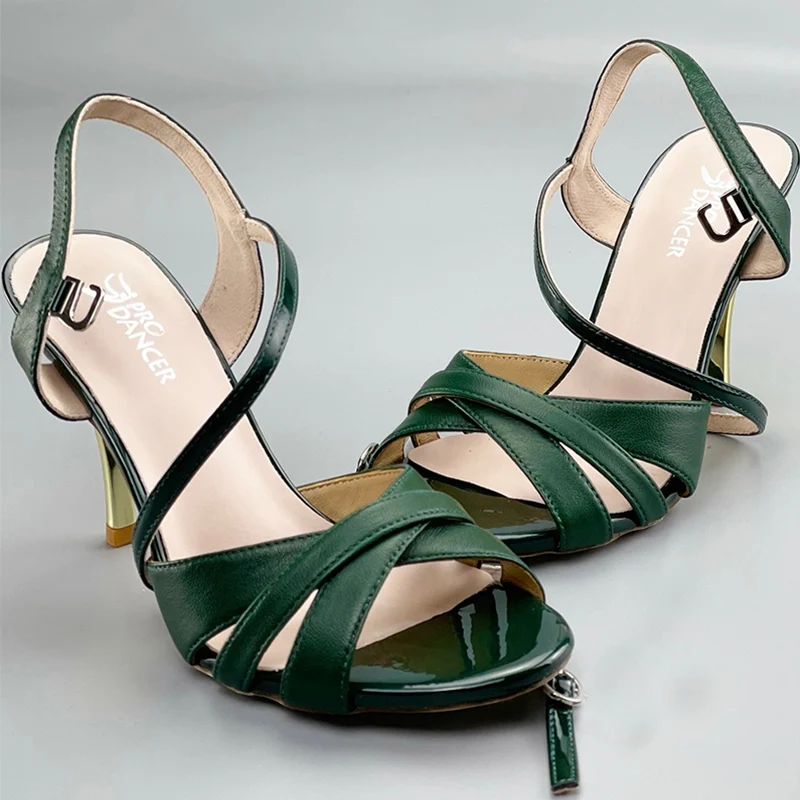 SHJ Women's Green Real Leather 7.5cm/9.5cm Heels Dance Shoes Tango Shoes