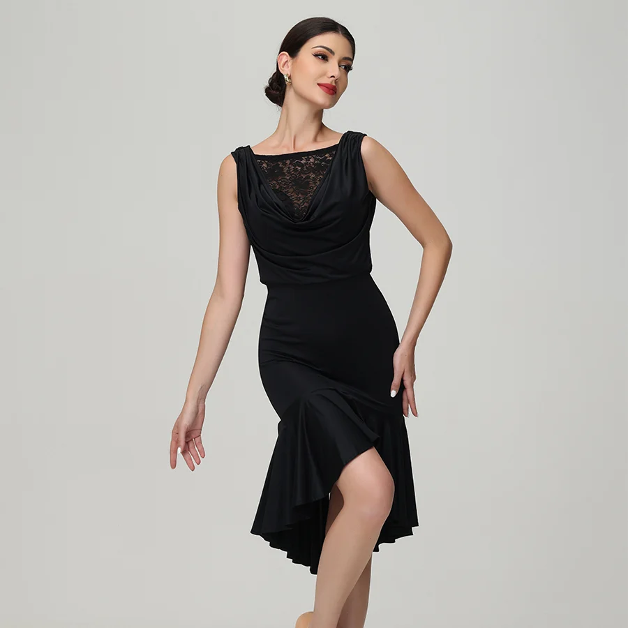 Customisable-Women's Black Lace Dance Wear Dance Dress Performance Wear