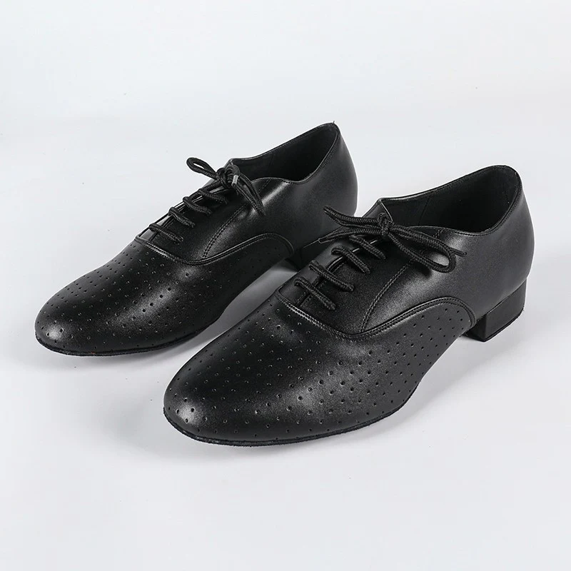 Men's 2cm Black Lace-up Leatherette Heels Ballroom Dance Shoes