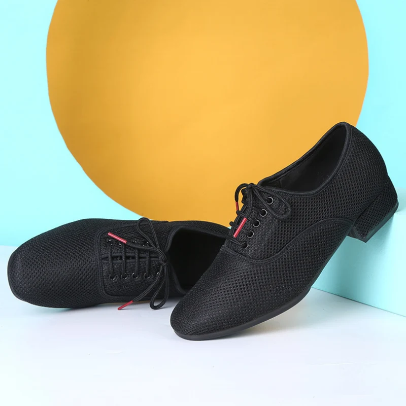 Men's Black Mesh 2.5cm Heels Ballroom Dance Shoes