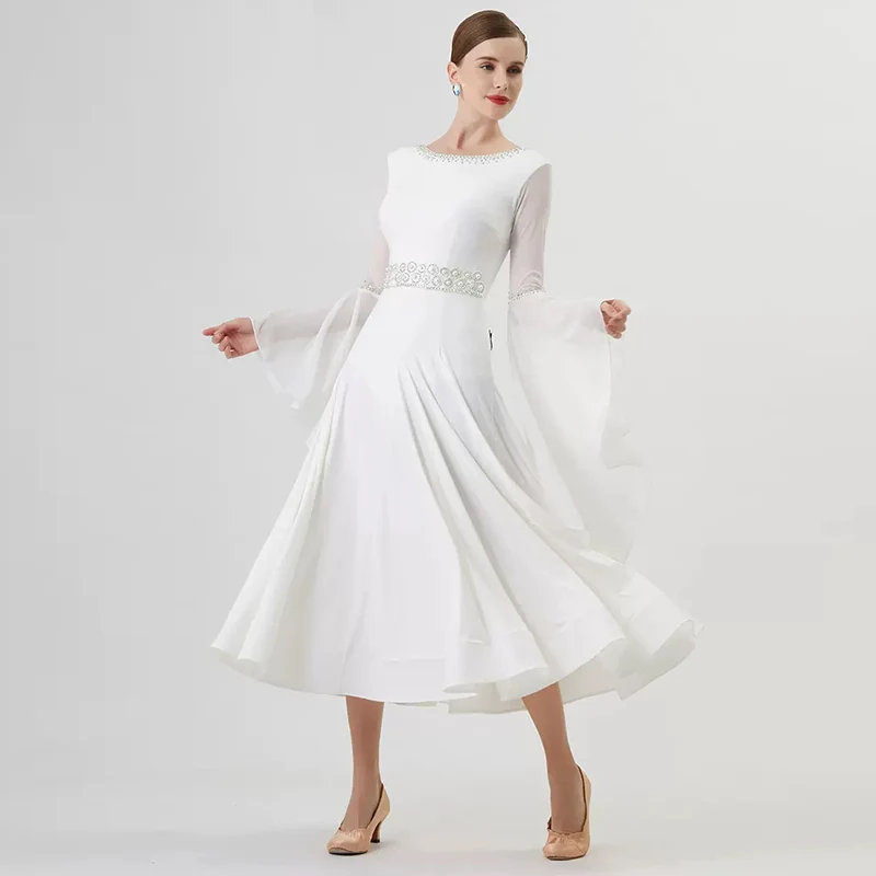 YUN Customisable-Women's Long Sleeve Diamonds Dress For Ballroom Dancing standard/Smooth Dress