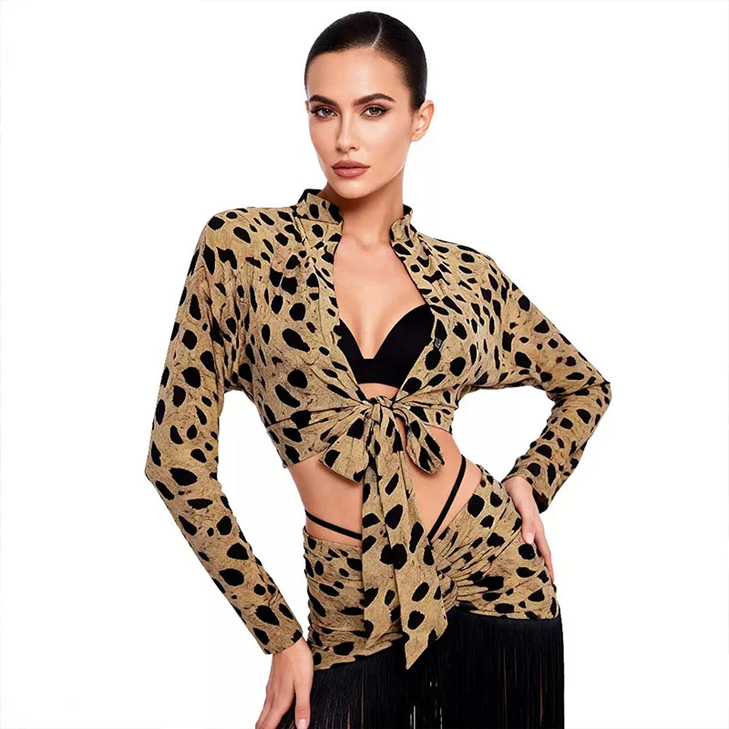 YJFY Women's Leopard Tassel Latin Dance Sets Dance Wear Training Performance Dress Sets (With Bra)