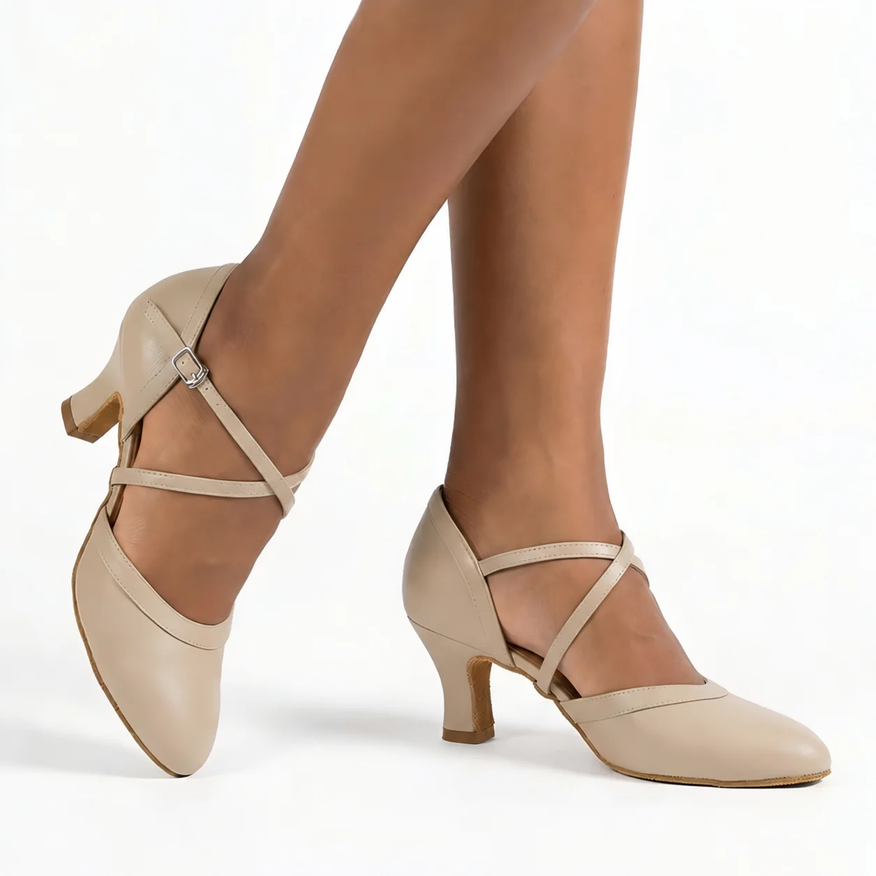 Women's Apricot Real Leather Customized Heel Ballroom Dance Shoes Character Shoes