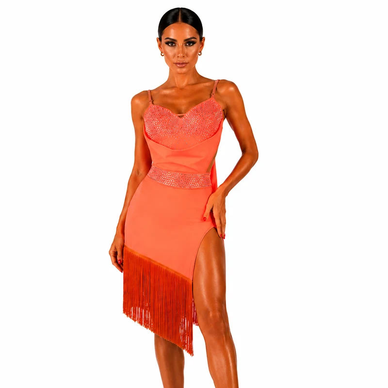 Customisable-Women's Rhinestone Tassel Rumba Latin Dance Dresses Performance Dresses