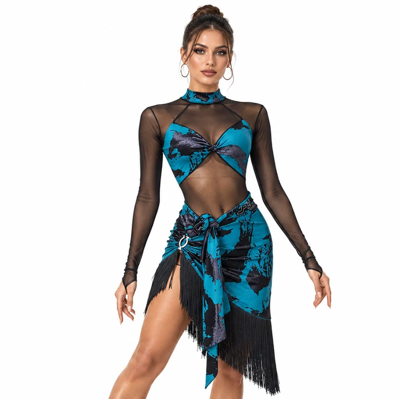 YJFY Women's Tassel Latin Dance Dress Dance Wear Training Performance Dress