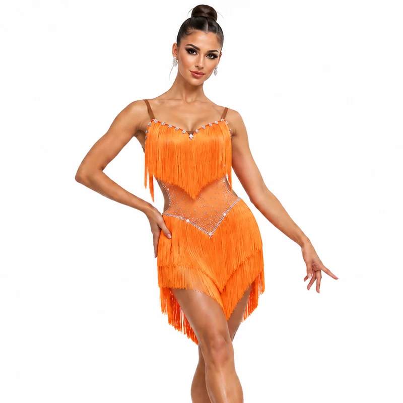 Customisable-Women's Tassel Latin Dance Dress Professional Dance Stage Performance Wear