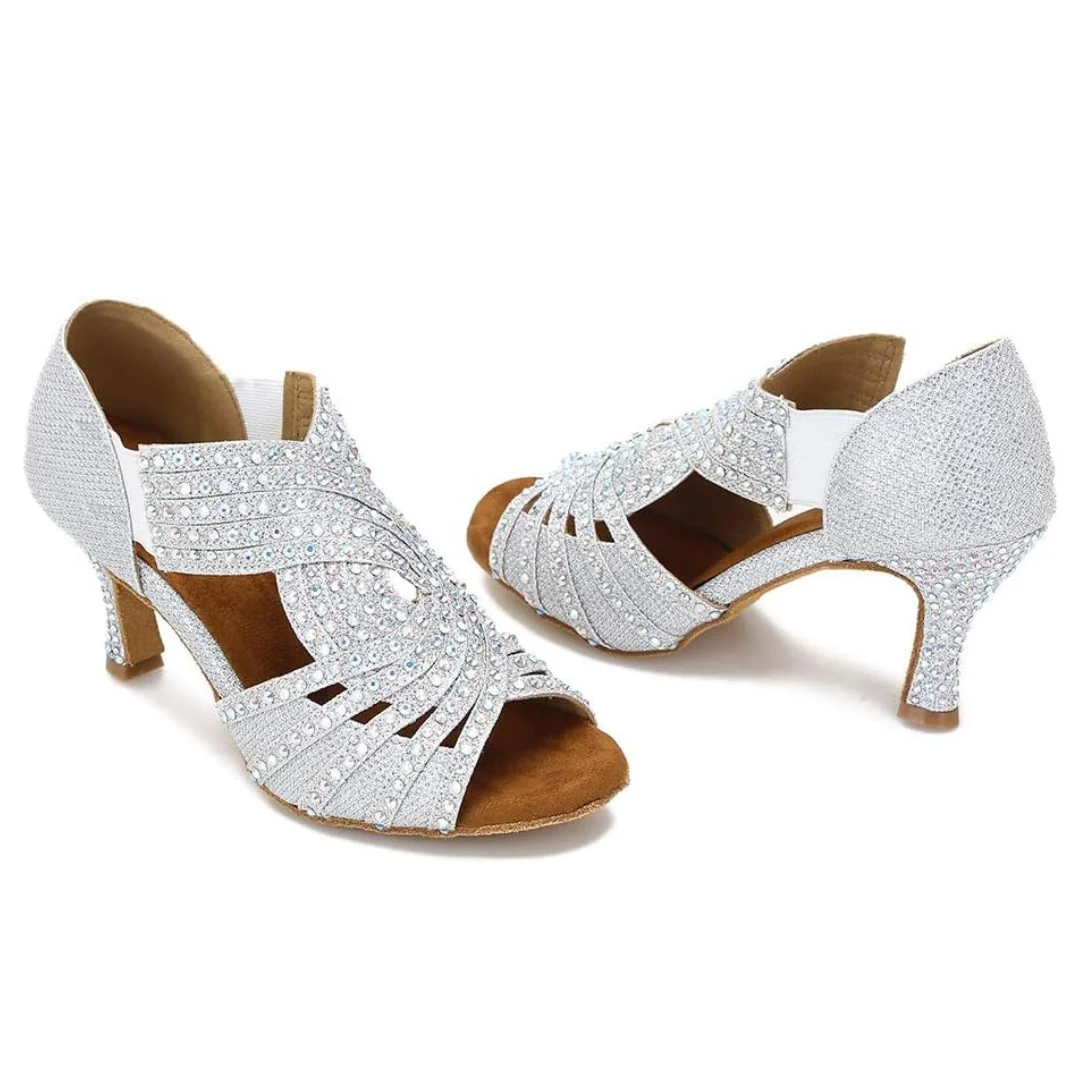 DS Women's Sparkling Glitter Silver Customized Heel Ballroom Dance Shoes Latin Dance Shoes - Image 7