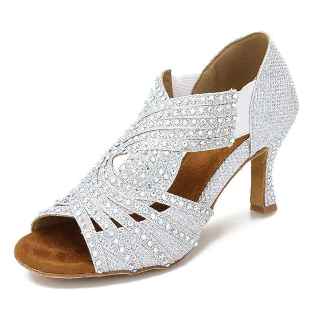 DS Women's Sparkling Glitter Silver Customized Heel Ballroom Dance Shoes Latin Dance Shoes - Image 8