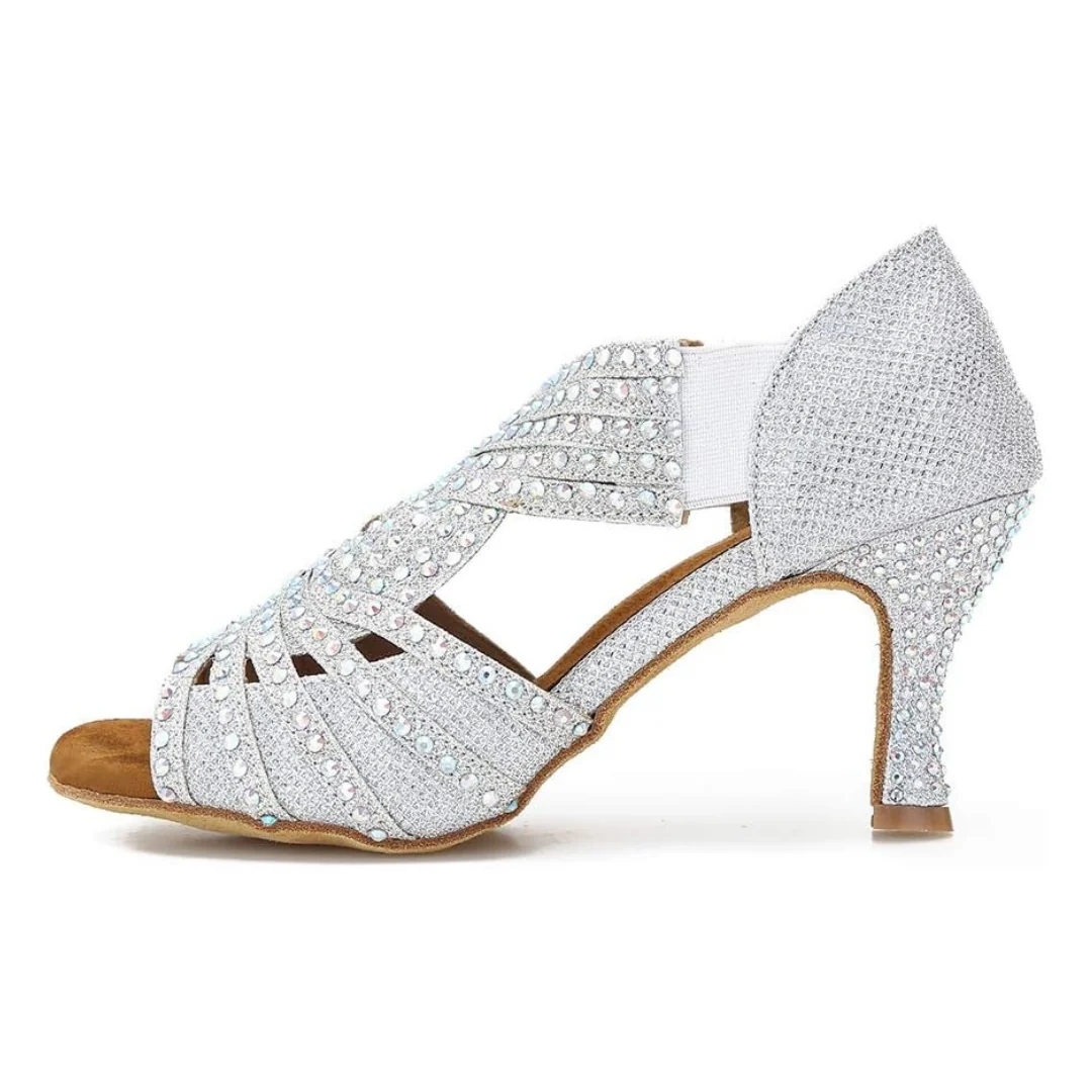 DS Women's Sparkling Glitter Silver Customized Heel Ballroom Dance Shoes Latin Dance Shoes - Image 9