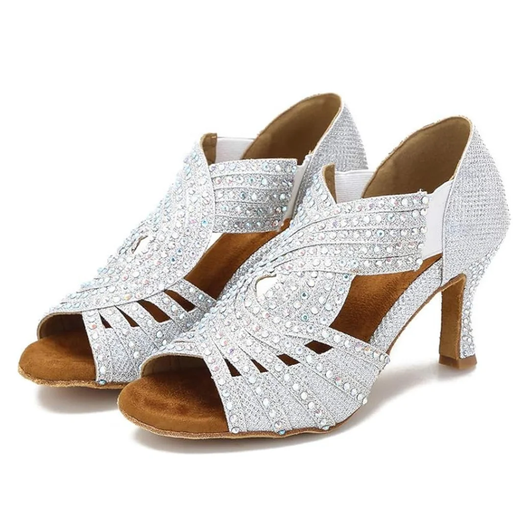 DS Women's Sparkling Glitter Silver Customized Heel Ballroom Dance Shoes Latin Dance Shoes - Image 6
