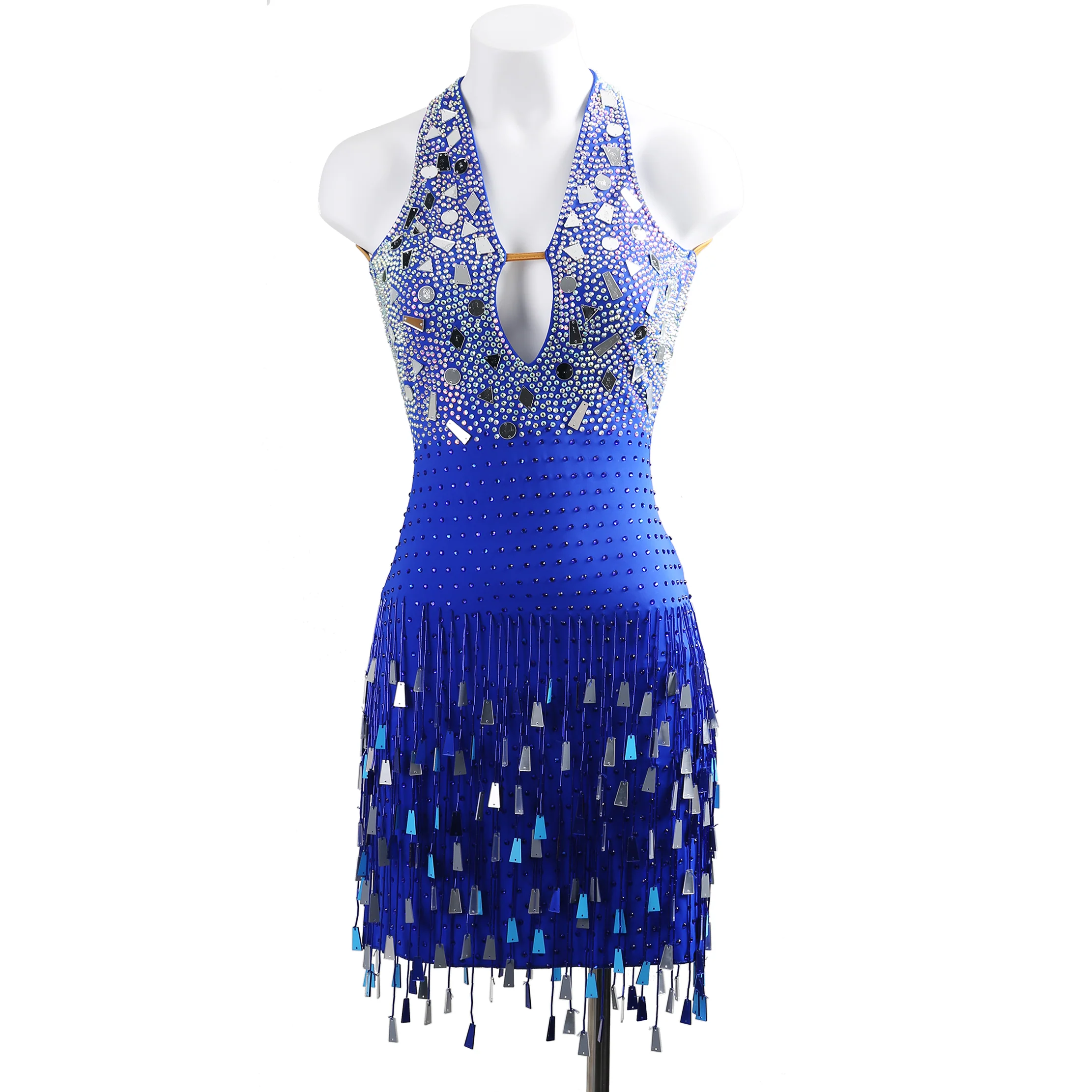 YZY Customisable-Women's Blue Sleeveless Tassel DanceWear Dance Dress Performance Wear