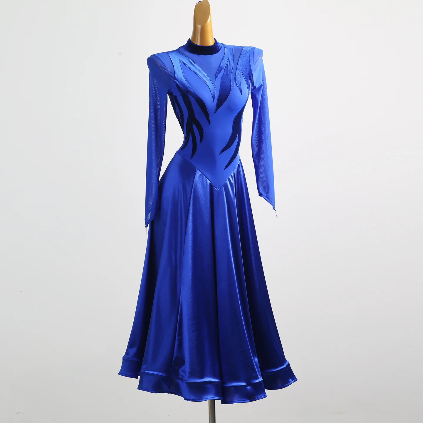 YZY Customisable-Women's Blue Long Sleeve Modern Dance Dress Ballroom Dance Costume Training Performance