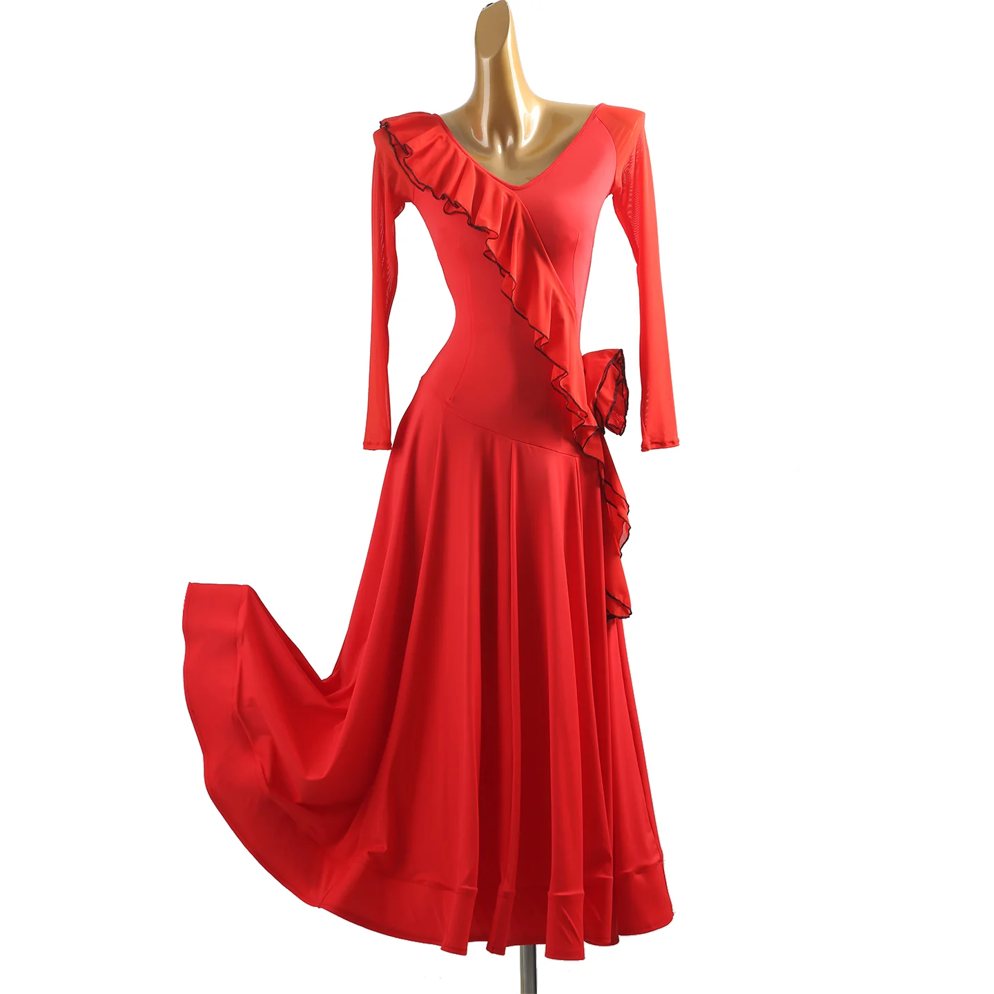 YZY Customisable-Women's Red  Long Sleeve Modern Dance Dress Ballroom Dance Costume Training Performance