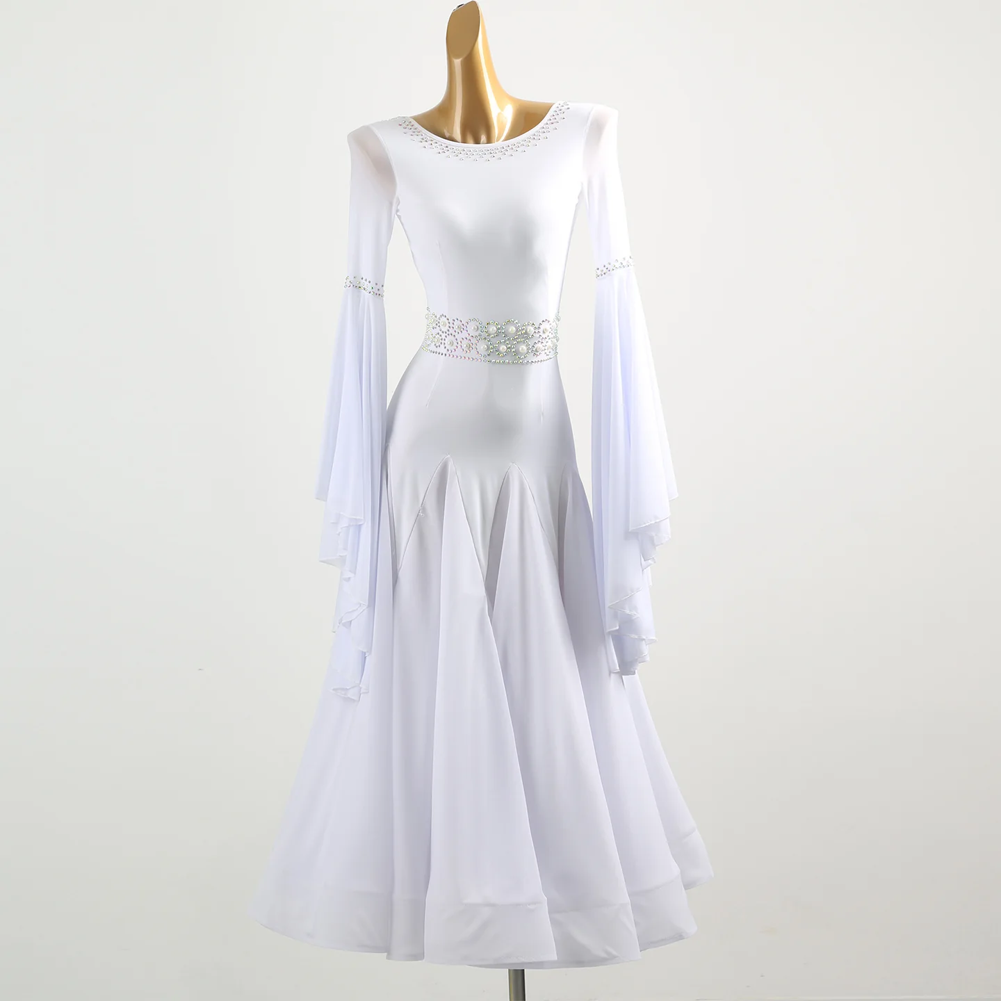 YZY Customisable-Women's White Long Sleeve Modern Dance Dress Ballroom Dance Costume Training Performance