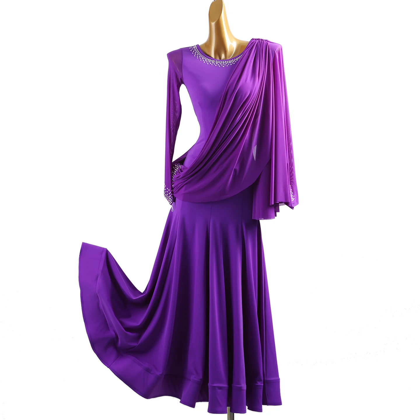 YZY Customisable-Women's Long Sleeve Rhinestone Modern Dance Dress Ballroom Dance Costume Training Performance