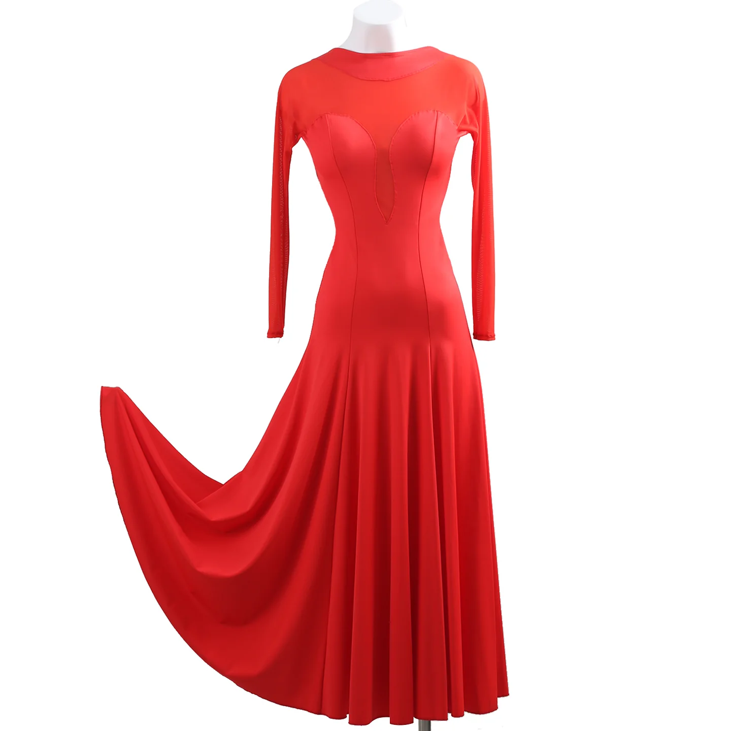 YZY Customisable-Women's Red  Long Sleeve Modern Dance Dress Ballroom Dance Costume Training Performance