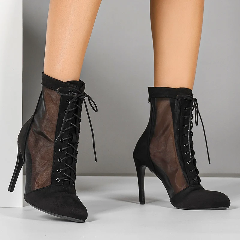 Women's Customized Heel Rubber Sole  Jazz Shoes Lace-up Dance Heels Boots