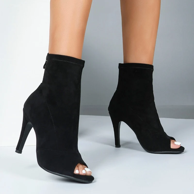 Women's 10cm Slim High Heel Jazz Dance Shoes Heels Open Toe Dance Boots