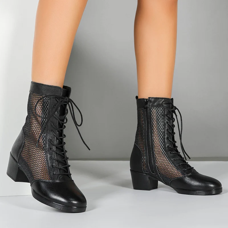 Women's Leathers Mesh 5cm Heel Jazz With Lace-up Dance Boots Jazz Dance Shoes