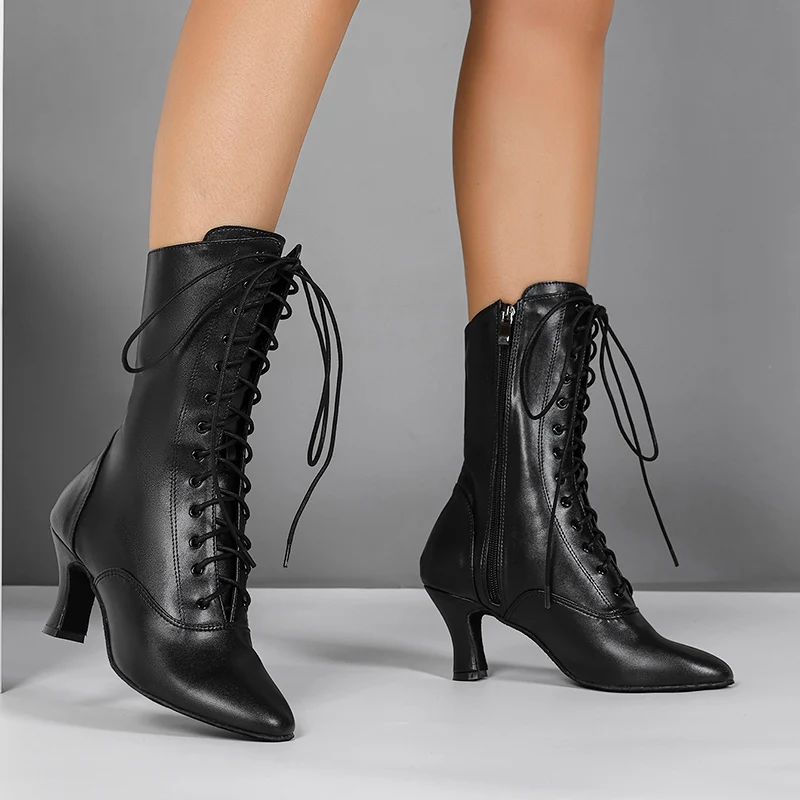 Women's Black Suede Sole Customized Dance Heels Boots Jazz Salsa Dancing Shoes