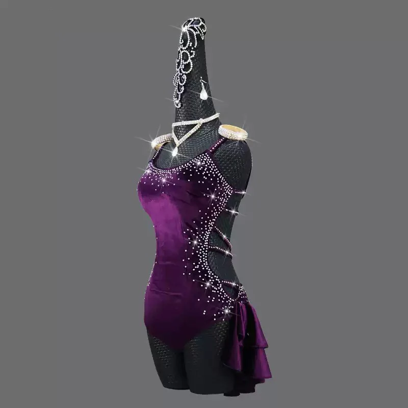 Customisable-Women's Purple Latin Dance Dress Professional Dance Stage Performance Wear