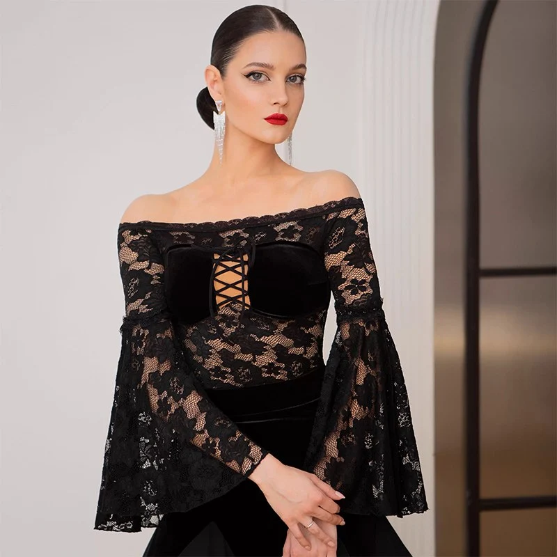 TID Customisable Women's Black  Ballroom Bodysuit Dance Tops Dance Wear