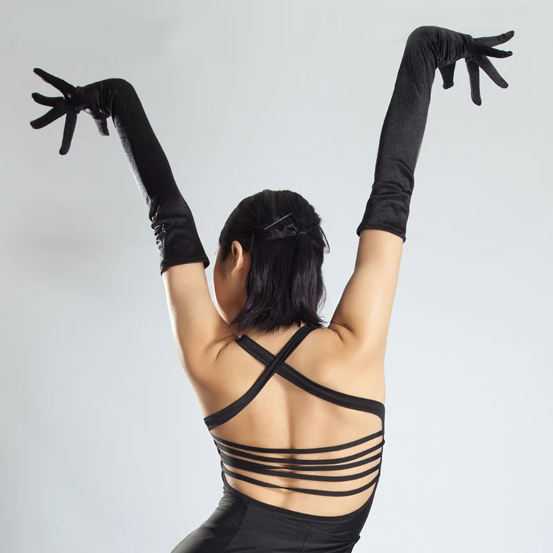 YJFY-Women's Latin Dance Velvet Long Gloves